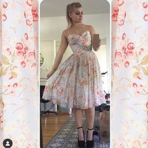 Sweetheart strapless floral dress - S